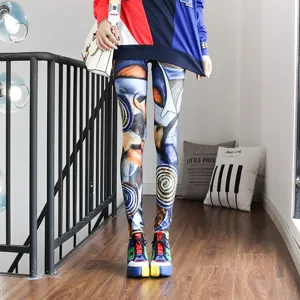 Women's abstract graffiti printed leggings, slim fit stretch trousers for autumn winter yoga.