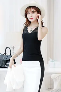 Women's black lace modal slim-fit camisole tank top, perfect for stylish layering outfits.