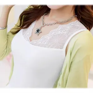 Women lace modal camisole slim fit tank top with cardigan and necklace for summer daily wear