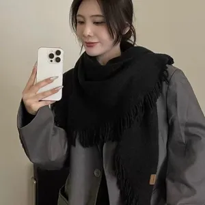 Women's Winter Warm Knitted Triangle Scarf Solid Color Thickened Tassel Shawl Fashion Cold Weather Outdoor Scarf