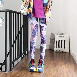 Bunte tropische Graffiti Druck Damen Stretch Leggings modische Freizeit Ankle Hose