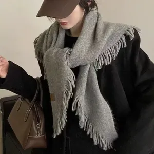 Autumn winter versatile knitted fringe triangle scarf warm solid color shawl outerwear for women