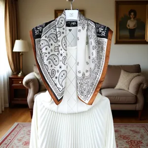 Silk feel small square scarf paisley print elegant neckerchief for women fashion daily wear outfit