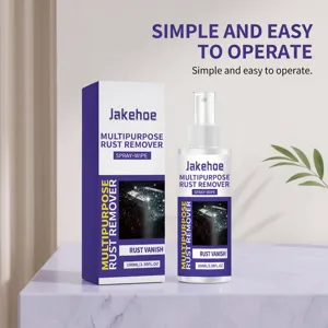 Close-upweergave van de 100ml JAKEHOE multifunctionele roestverwijderaar sprayfles met doos.