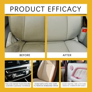 Detail view showing car interior foam cleaner effectiveness on dirty car seats and gaps.