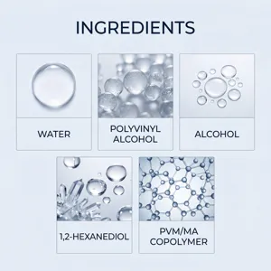 Gedetailleerde ingrediënten-infografiek van de voorruitreparatievloeistof met polymeren.