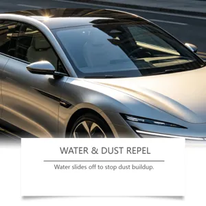 Detalle de spray de revestimiento de grafeno para coche con superficie hidrófoba y brillante.