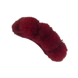 Burgundy plush hair claw clip for women, soft faux fur winter hair accessory for daily styling.