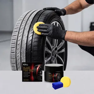 Cire d'Entretien Professionnelle pour Pneus de Voiture Pâte de Restauration Noire Anti-Vieillissement Nettoyage Polissage avec Éponge et Chiffon