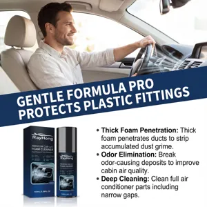 Car air conditioner foam cleaner detail showing deep cleaning performance and fresh cabin air.