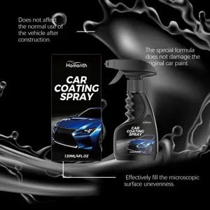 Vista detallada de la botella de spray de revestimiento de coche y caja de protección de pintura.