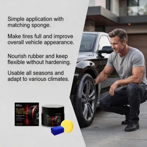 RAYHONG Cire Noire Pneus 50g kit avec éponge pour entretien, brillance et protection auto.