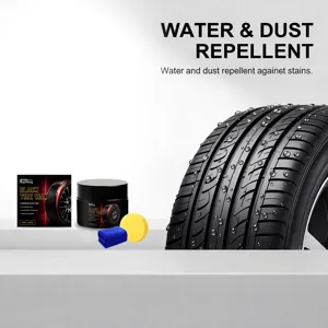 Détail de cire noire pour pneu RAYHONG montrant un effet imperméable et anti-poussière.