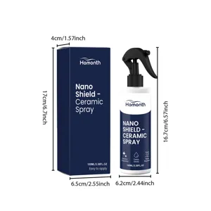 HOMONTH spray cerámico nano shield de 100ml detalle con dimensiones de producto y botella.