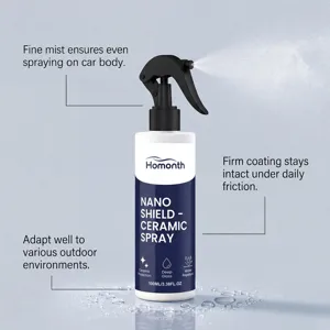 Vista detallada del frasco de spray de revestimiento nanocerámico con niebla fina y protección.