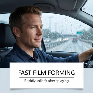 Car glass anti-fog waterproof spray detail showing rain-resistant clear vision effect.
