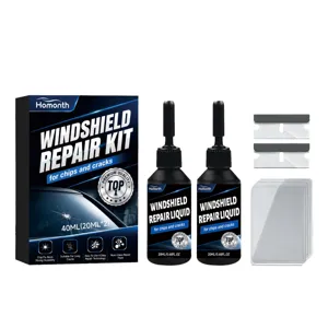 HOMONTH voorruit reparatieset voor auto's met twee vloeistofflesjes, mesjes en uithardingsfolies.