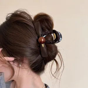 Molletta per capelli a fiocco stile coreano per donne, elegante pinza marrone per capelli fini.