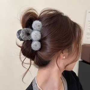 Fluffy plush hair claw clip winter back of head shark clip hair accessory for women