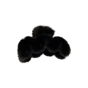 Gran pinza para el pelo de peluche negro esponjoso para mujeres invierno pelo grueso elegante horquilla