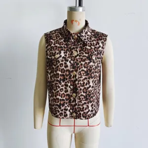 Femme imprimé léopard gilet sans manches boutonné mode décontracté top été chic