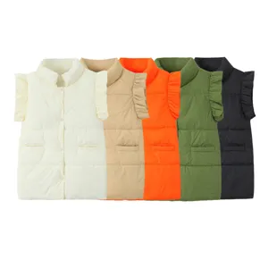 Women's winter casual stand collar ruffle sleeve padded vest outerwear fashion warm gilet