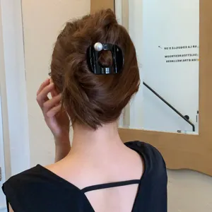 Retro schwarze Haarklammer mit Perle, große geometrische Haarspange für elegante Hochsteckfrisuren.