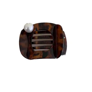 Retro Schildpatt Haarspange mit weißer Perle elegante große Entenschnabel Klammer Haarschmuck