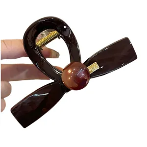 Molla per capelli con fiocco marrone scuro lucido stile coreano elegante accessorio moda