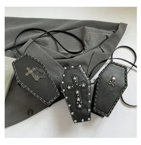 Gothic coffin cross body bag punk metal chain skull shoulder bag gothic handbag