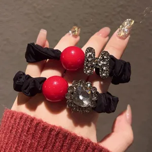 New Year red rhinestone letter hair tie high elasticity elastic ponytail hair rope for women