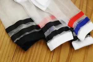 Summer thin glass silk socks for women, fashionable striped short socks, sweet student style.