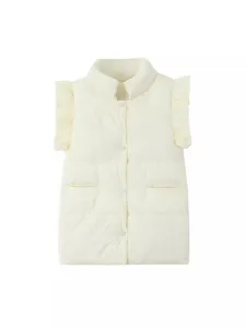 Women winter casual stand collar sleeveless padded vest with ruffle sleeves solid color jacket