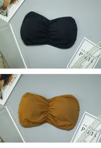 Strapless bandeau bra solid color breathable anti glare underwear basic short top undergarment