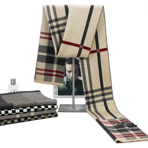 Classic plaid winter scarf for men and women, thick knit warm shawl, stylish daily accessory.