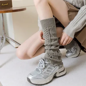 Scaldamuscoli in maglia da donna stile Y2K grigio scuro ispessito invernali calze calde stivali