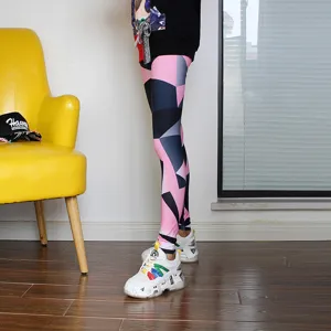 Women geometric printed leggings high elastic skinny trousers autumn casual daily streetwear pants