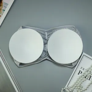 Strapless tube top bralette with removable round pads comfortable wireless design grey main view