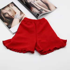 Short femme rouge texturé bord laitue taille élastique vêtements décontractés été