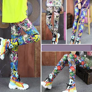 Women's Fashion Printed Leggings High Waist Elastic Slim Fit Nine-Point Pants Casual Vintage Floral Butterfly Graphic Bottoms
