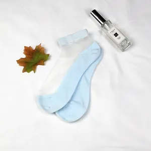Women transparent glass silk short socks spring summer crystal breathable blue socks