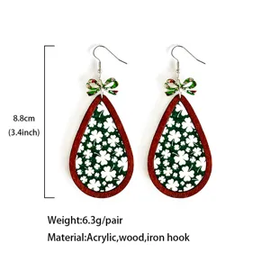 Pendientes colgantes de madera San Patricio trébol lazo verde regalos moda mujer