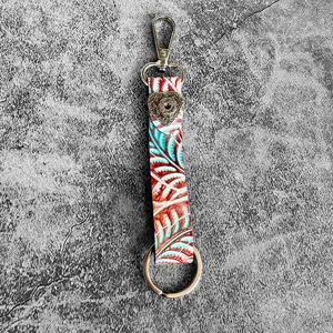 Western genuine leather embossed keychain retro bag pendant stylish accessories for daily use