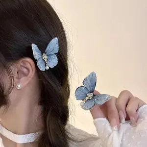 Elegant Alloy Butterfly Hair Clip With Artificial Pearl Rhinestone Embellishment Fairy Side Clip For Women Hair Accessory