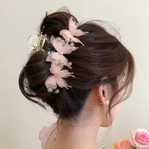 Große rosa Schmetterling Haarklammer süße Netz Haarstyling Zubehör für Frauen und Mädchen