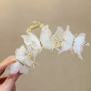 Große weiße Schmetterling Haarklammer mit Strass, elegante süße Haarspange Accessoire.