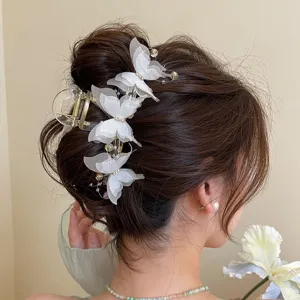 Große Schmetterling Haarklammer für Damen, elegante Organza Netz Haarspange für Hochsteckfrisur.
