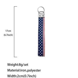 Amerikanische Flagge bestickte Handschlaufe Schlüsselanhänger mit Metallring für den Alltag.