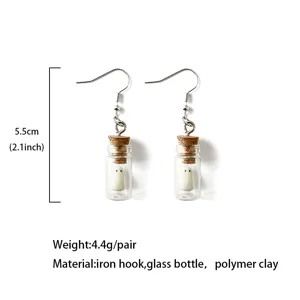 Halloween leuchtende Geist Ohrringe Glasflasche Polymer Ton gruselige Party Schmuck