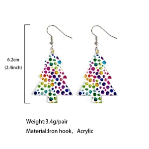 Colorful acrylic Christmas tree earrings with iron hooks, lightweight and festive party jewelry.